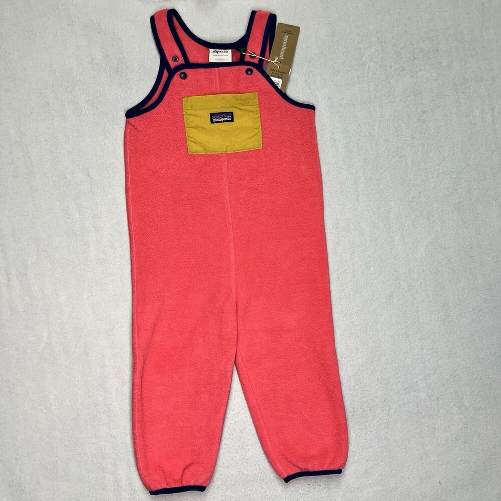 Patagonia Kids Baby Synchilla 1 Piece Fleece Overalls Adjustable Straps 3T Pink - Picture 1 of 7